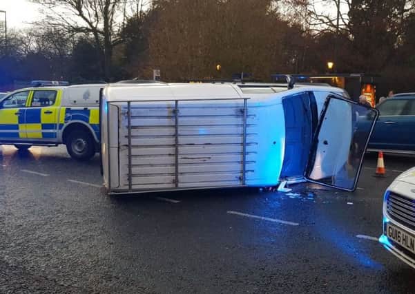 Van on its side following two vehicle-crash near Horsham station. Photo by Horsham Police