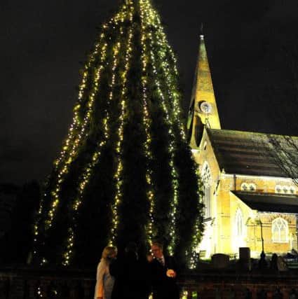 The giant Christmas tree lit up in previous years. Photo by Steve Robards