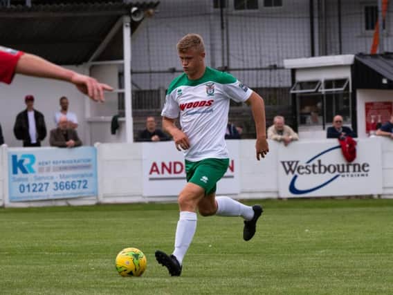 Tommy Block on the ball for Bognor at Whitstable in the FA Cup / Picture by Tommy McMillan