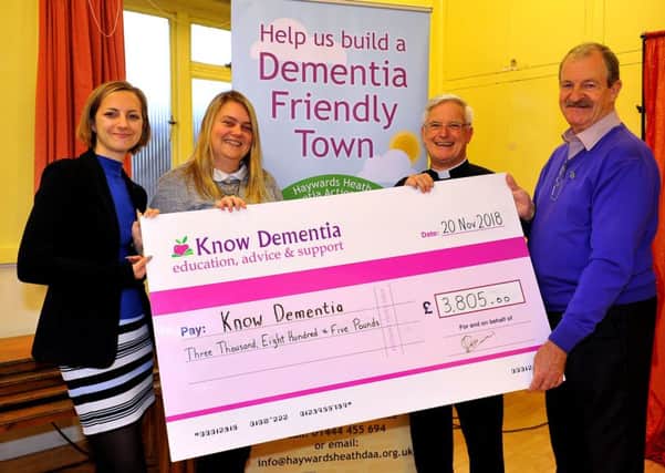 ABN AMRO Finance have raised over ?3800 to support the Know Dementia Memory Moments Cafes in Haywards Heath. 
Lisa Wright, Jodie Stainer (from ABN AMRO Finance), Father Chris, Alex Morrison-Cowan (chair and trustee of the charity)
 Pic Steve Robards SR1830684 SUS-181120-154828001