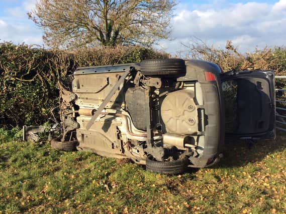 Overturned car in East Ashling, this morning. Picture by Bob Money.