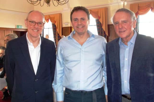 Tom Tugendhat, centre, with Bognor Regis and Littlehampton MP Nick Gibb and Littlehampton Conservatives chairman Geoffrey Walker
