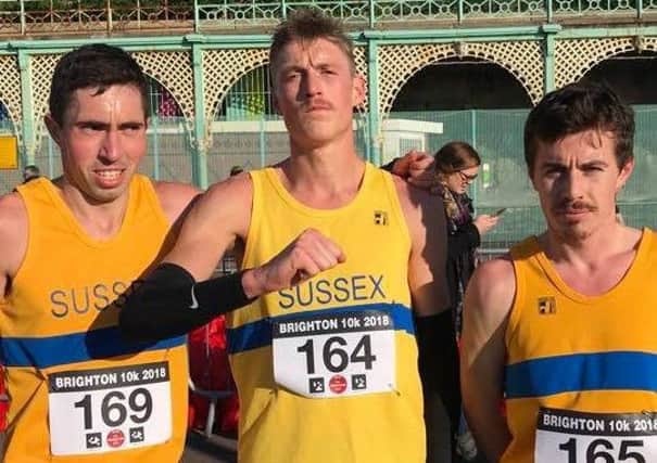 Gary Foster, Adam Clarke and Ross Skelton at the Brighton 10K. Picture courtesy Terry Skelton