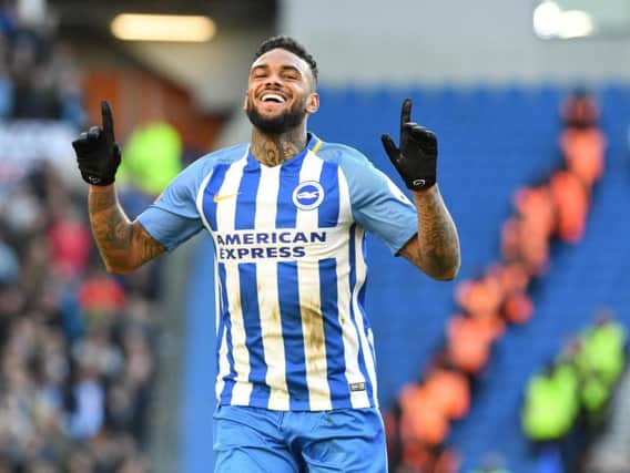 Jurgen Locadia celebrates scoring for Albion last season. Picture by PW Sporting Photography