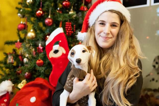Chloe Clark with Rumba the pup reminds us dogs are welcome at the Christmas fair
