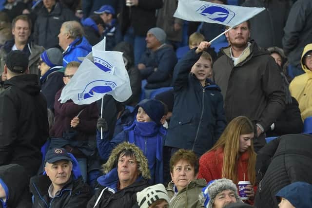 Albion fans pictured at the Amex yesterday. Picture by PW Sporting Photography