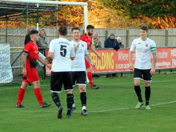 Pagham celebrate a week ago against Hassocks - but there were no such scenes at Eastbourne Town / Picture by Roger Smith