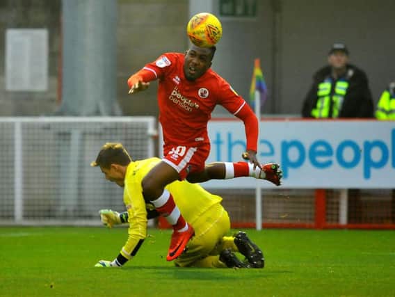 Dominic Poleon won Crawley's first half penalty. Picture by Steve Robards