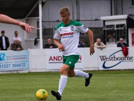 Tommy Block on the ball for Bognor at Whitstable in the FA Cup / Picture by Tommy McMillan