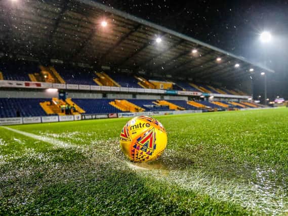 The waterlogged pitch at Mansfield Town