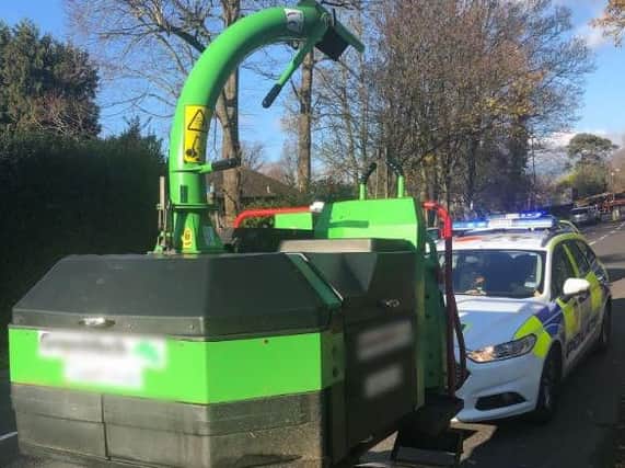 Police stopped a van towing a stolen woodchipper in Chichester on Monday morning. Picture courtesy of PC Tom Van Der Wee.