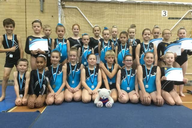 Hollington Gymnastics Club's tumblers and starter acro gymnasts at the Swifts Invitational