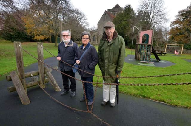Colin Boylett, Paulette Barton and Geoff Lucas pictured with the play equipment in Queen's Garden, Etchingham