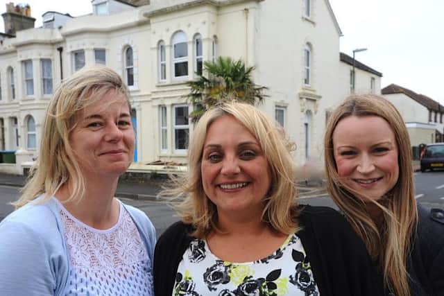 Louise Gisbey, Sarah Farr and Sam Walker from Safe in Sussex outside the innovative Amber House. Picture: Stephen Goodger
