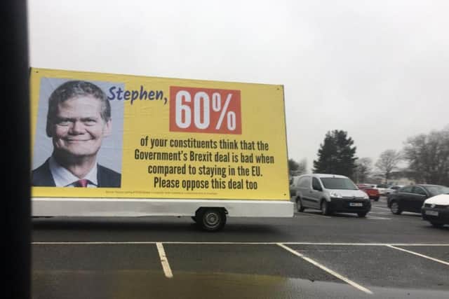 A van seen around Eastbourne at the weekend calling on Stephen Lloyd MP to oppose the Brexit deal