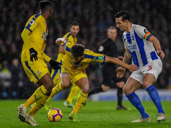 Lewis Dunk in action against Crystal Palace. Picture by PW Sporting Photography