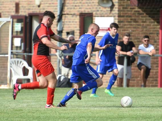 Lee Carney, in action earlier in the season against Hassocks, opened the scoring for Broadbridge Heath in their 6-0 win over Langney Wanderers on Saturday. Picture by Liz Pearce.