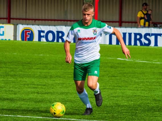 Tommy Block is swapping one white and green kit for another in moving from Bognor to Hibernian / Picture by Tommy McMillan