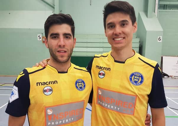 Jarrod Basger (left) and Tobias Seeto netted seven goals between them in Sussex Futsal's 11-3 victory over Southend Futsal
