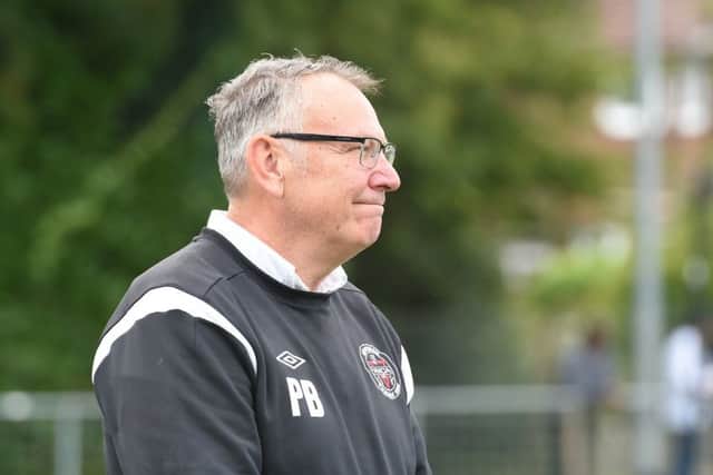 Football, FA Cup, first qualifying round.

Horsham YMCA v Tooting & Micham.

Pictured is Horsham's Manager, Pete Buckland.    

Horsham, Mid Sussex. 

Picture: Liz Pearce 08/09/2018

LP181382 SUS-180809-220125008