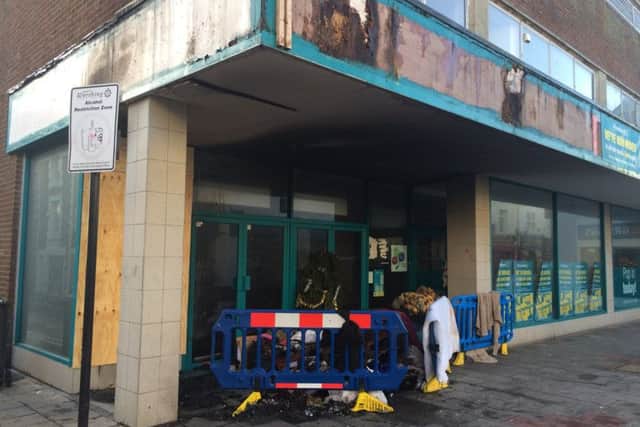 A fire outside the former Poundland shop in Montague Street, Worthing