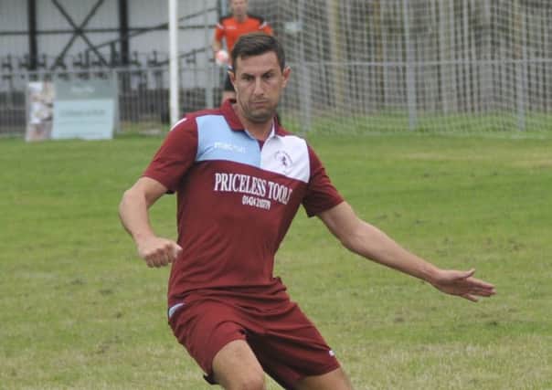 Little Common defender Lewis Parsons effected a goal-line clearance during the first half of the 2-0 defeat to Eastbourne United AFC
