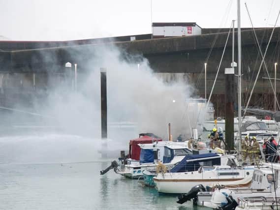 Two boats on fire at Brighton Marina. Pic: Daniel Moon