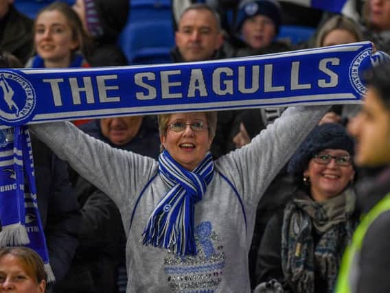 A Brighton fan pictured before kick-off. Picture by PW Sporting Photography