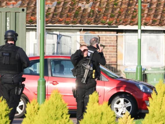 Armed police at the scene of the incident in Lawrence Avenue, Rustington. Picture: Eddie Mitchell