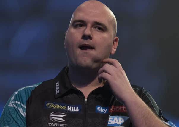 Rob Cross during his defeat to Luke Humphries at Alexandra Palace last night. Picture courtesy Lawrence Lustig/PDC