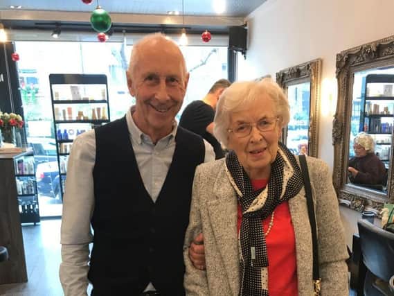 Richard Taylor, 75, with his friend Dame June Whitfield, who died on Friday aged 93. The photo was taken two weeks ago.