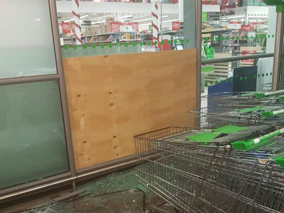 A window was smashed at the Asda superstore in St Leonards