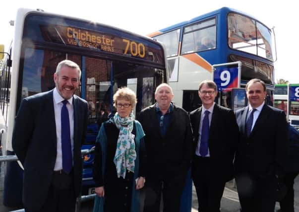 Stagecoach South meeting with MEP: Stagecoach South managing director Edward Hodgson with Cllr Sarah Sharp, Green MEP for the South East Keith Taylor, operations manager George Frost and commercial director Mark Turner. SUS-190901-124718001