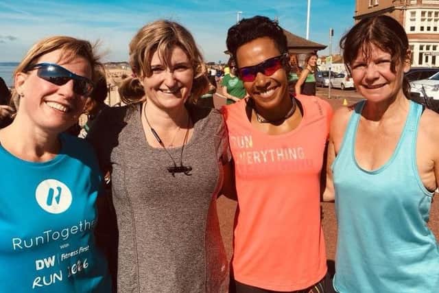 Dame Kelly Holmes (second-right) with Run Together's Jess Austen, Jacqueline Scott and Karen Williams