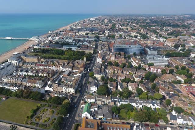 An aerial view of Worthing town centre. Picture by Eddie Mitchell SUS-160818-140517001