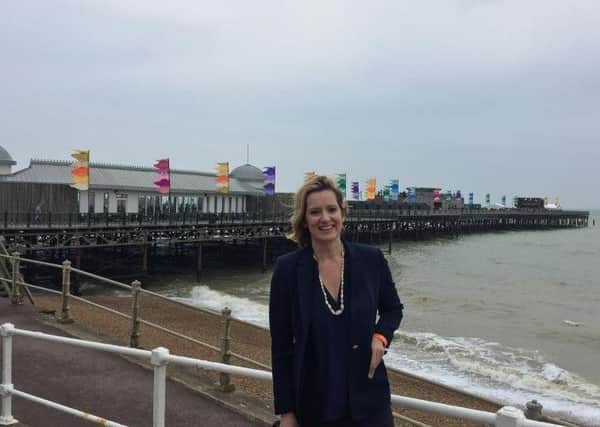 Amber Rudd outside Hastings Pier