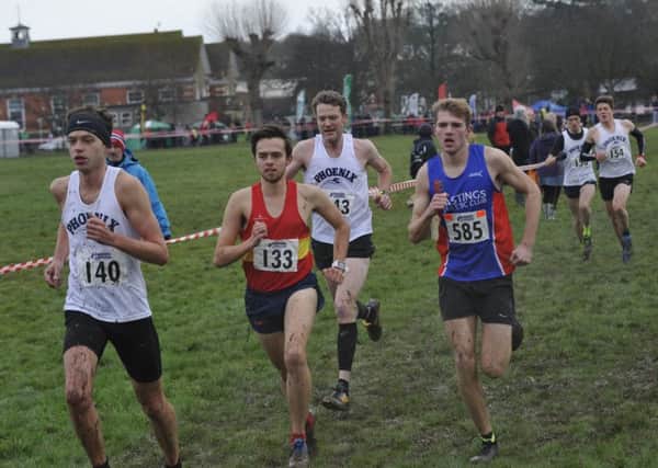 Some of the competitors in the senior men's race at the 2018 Sussex Cross-Country Championships, including Hastings Athletic Club's Joe Body (585). Picture by Simon Newstead