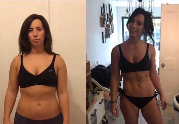 Jade Huet from Worthing at the beginning of her challenge in January 2018 (left), and at the end in December (right)