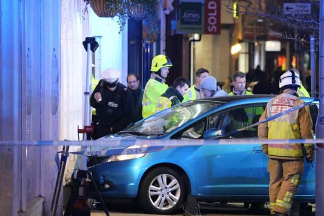 A car hit The Three Fishes pub in Chapel Road, Worthing, yesterday evening