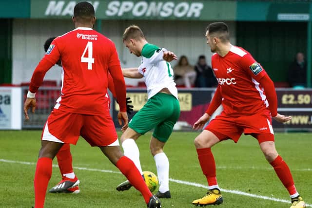 Mason Walsh controls the ball before firing Bognor ahead / Picture by Tommy McMillan