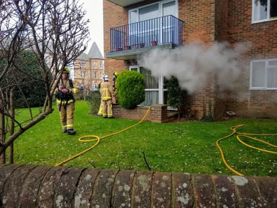 Fire in a flat in Wordsworth Road, Worthing. Picture by Eddie Mitchell.