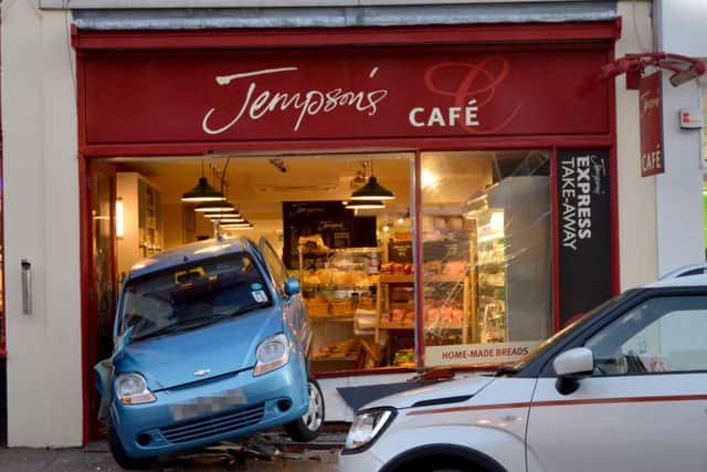 A car crashed into Jempson's Cafe, in Western Road, Bexhill, on Tuesday