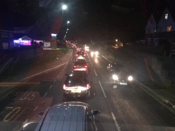 Traffic is queuing through Lancing and Worthing due to temporary traffic lights