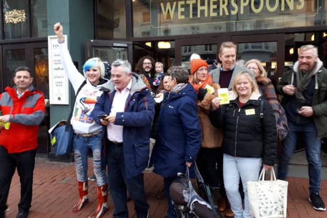 Remainers gathered outside Eastbourne Wetherspoons