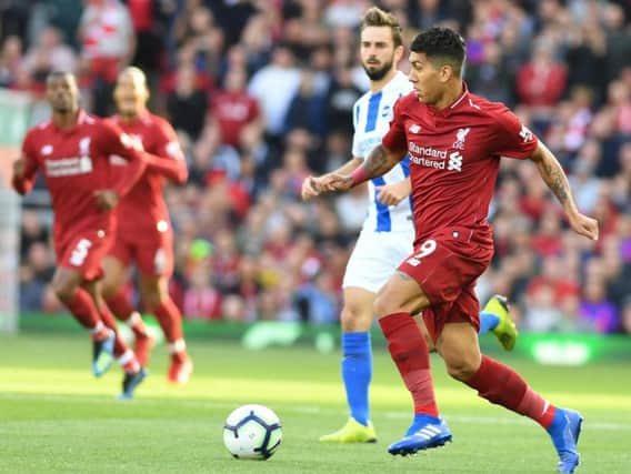 Firmino in action for Liverpool against Brighton earlier this season. Picture by PW Sporting Photography