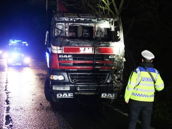 Emergency services at the scene of a lorry fire on the A27