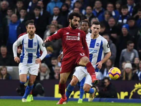 Mohamed Salah struck from the spot for Liverpool at Brighton. Picture: Phil Westlake (PW Sporting Photography)