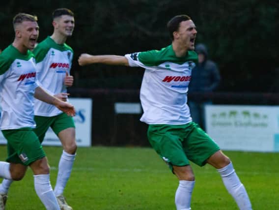 Jimmy Muitt celebrates scoring the opener from the spot / Picture by Tommy McMillan