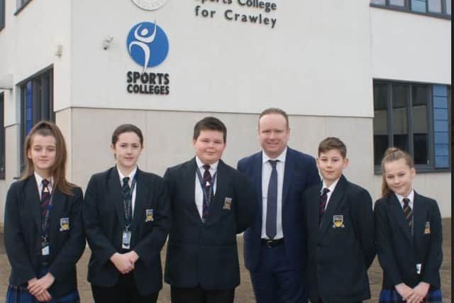 Stuart Smith and students at Thomas Bennett Community College, Crawley