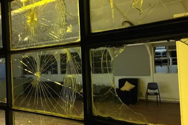 Ten glass panels and 30 windows were smashed at Cuckfield Village Hall. Picture by David Southgate
